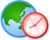 Globe icon with a red clock.